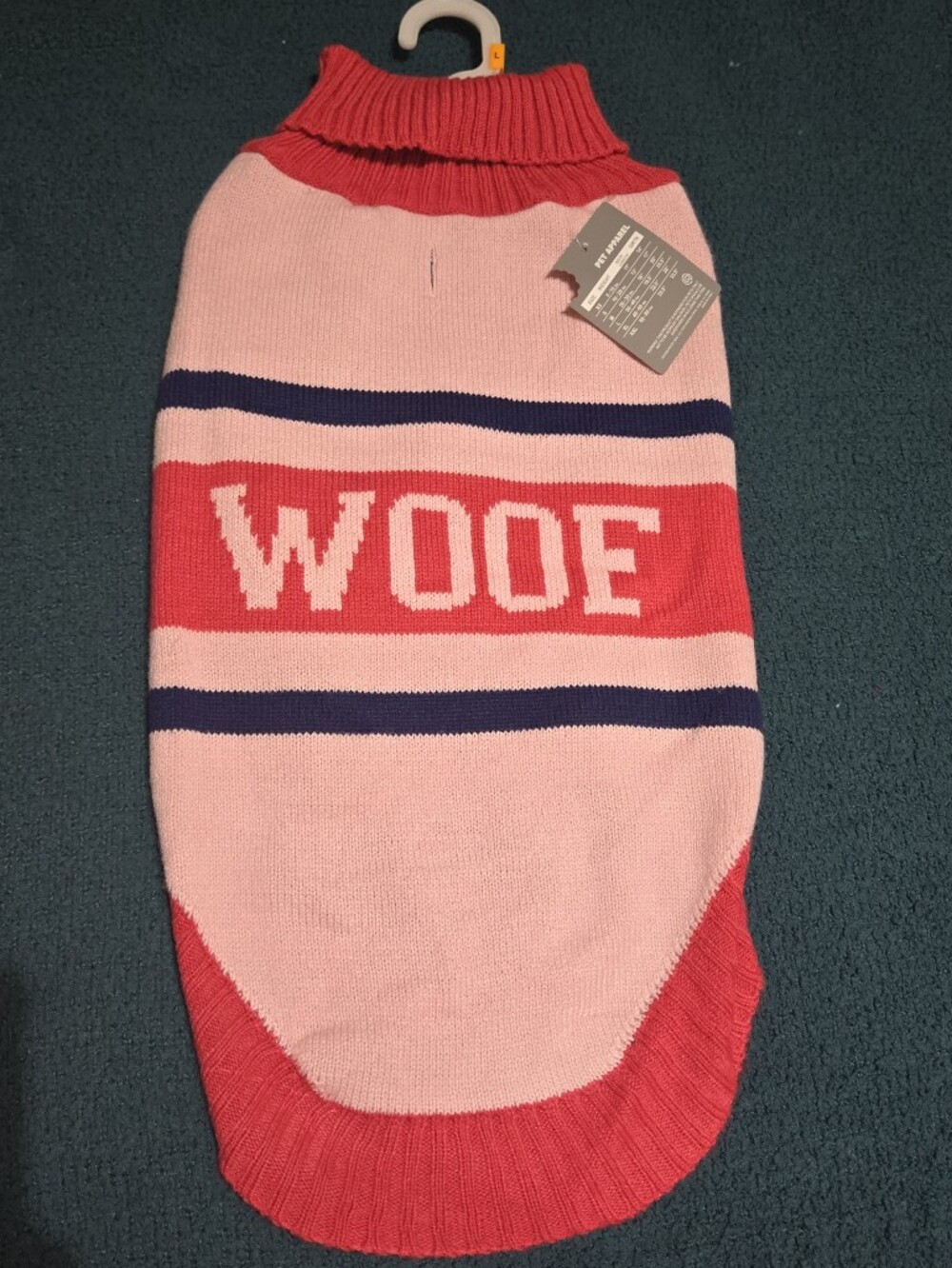 WOOF Pink & Red Knit Dog Sweater - L